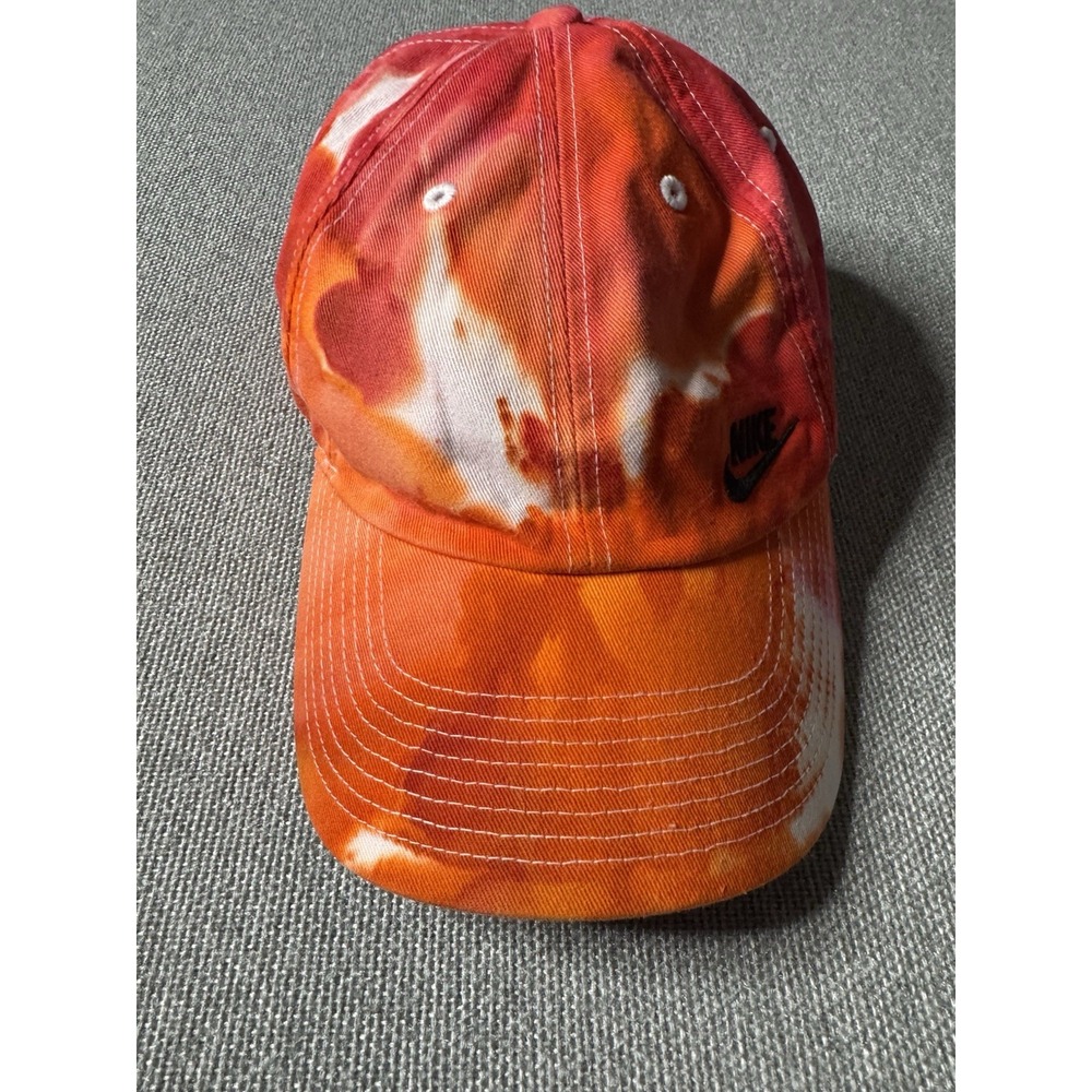 Nike Hat Heritage 86 Orange And White Tie Dye Adjustable Swoosh Strapback Hat.